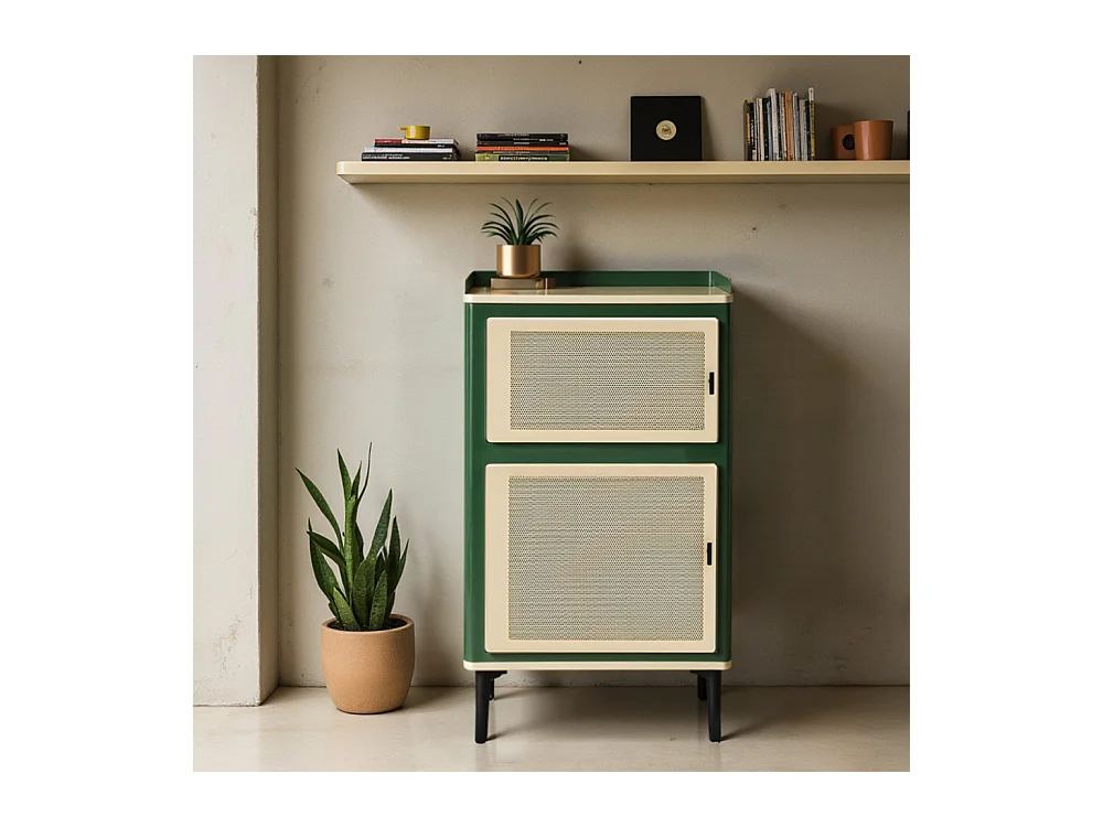 Vintagio - Petit meuble de rangement 2 portes en métal H94cm - Vert