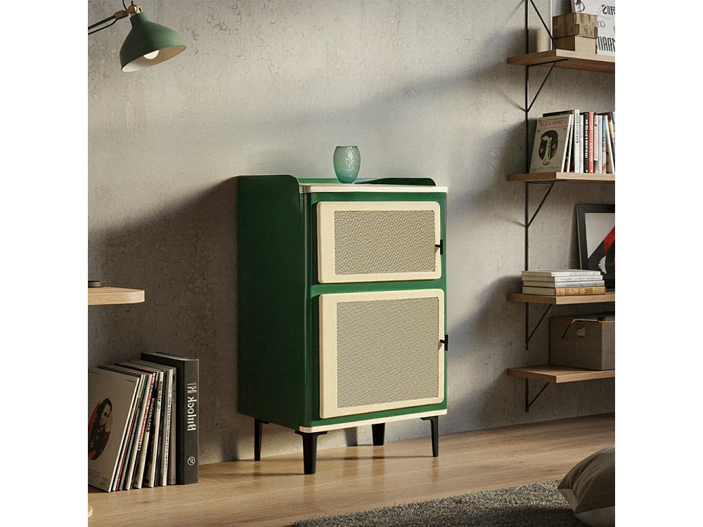 Vintagio - Petit meuble de rangement 2 portes en métal H94cm - Vert