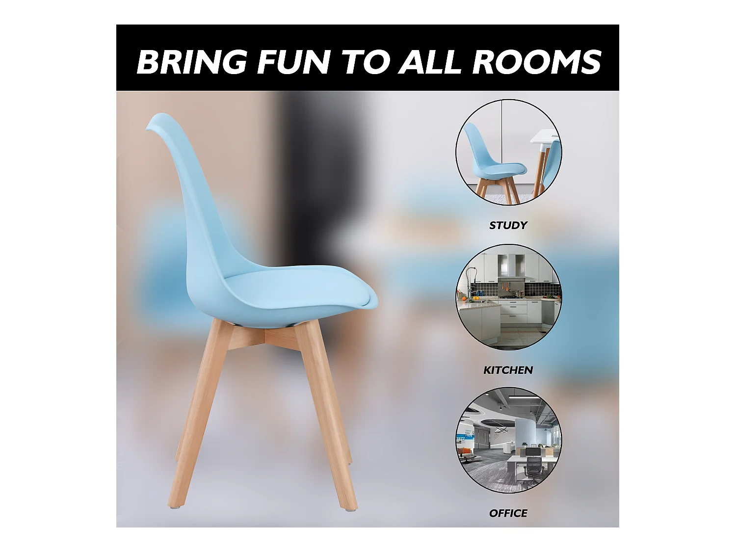 Chaises de Salle à Manger scandinave, Chaise de Bureau rétro, Bleu Clair, Lot de 4