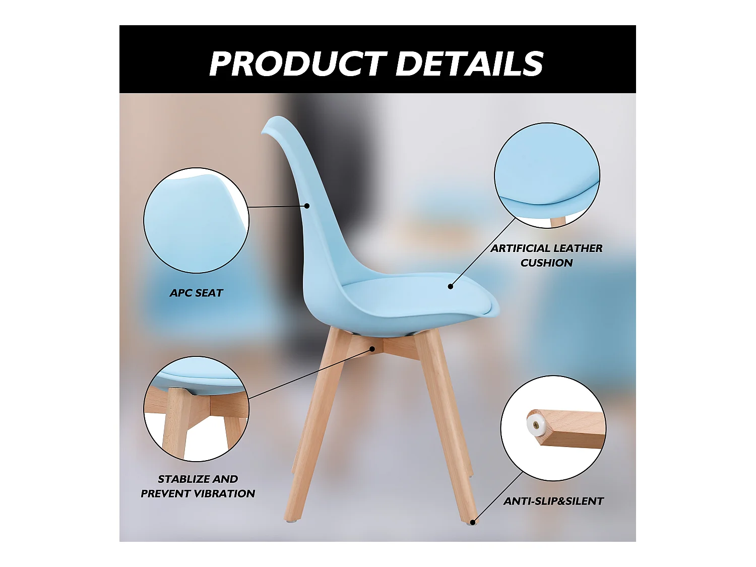 Chaises de Salle à Manger scandinave, Chaise de Bureau rétro, Bleu Clair, Lot de 4