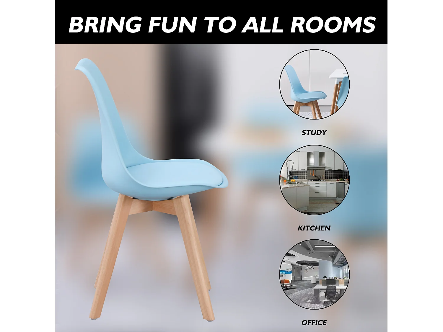 Chaises de Salle à Manger scandinave, Chaise de Bureau rétro, Bleu Clair, Lot de 4