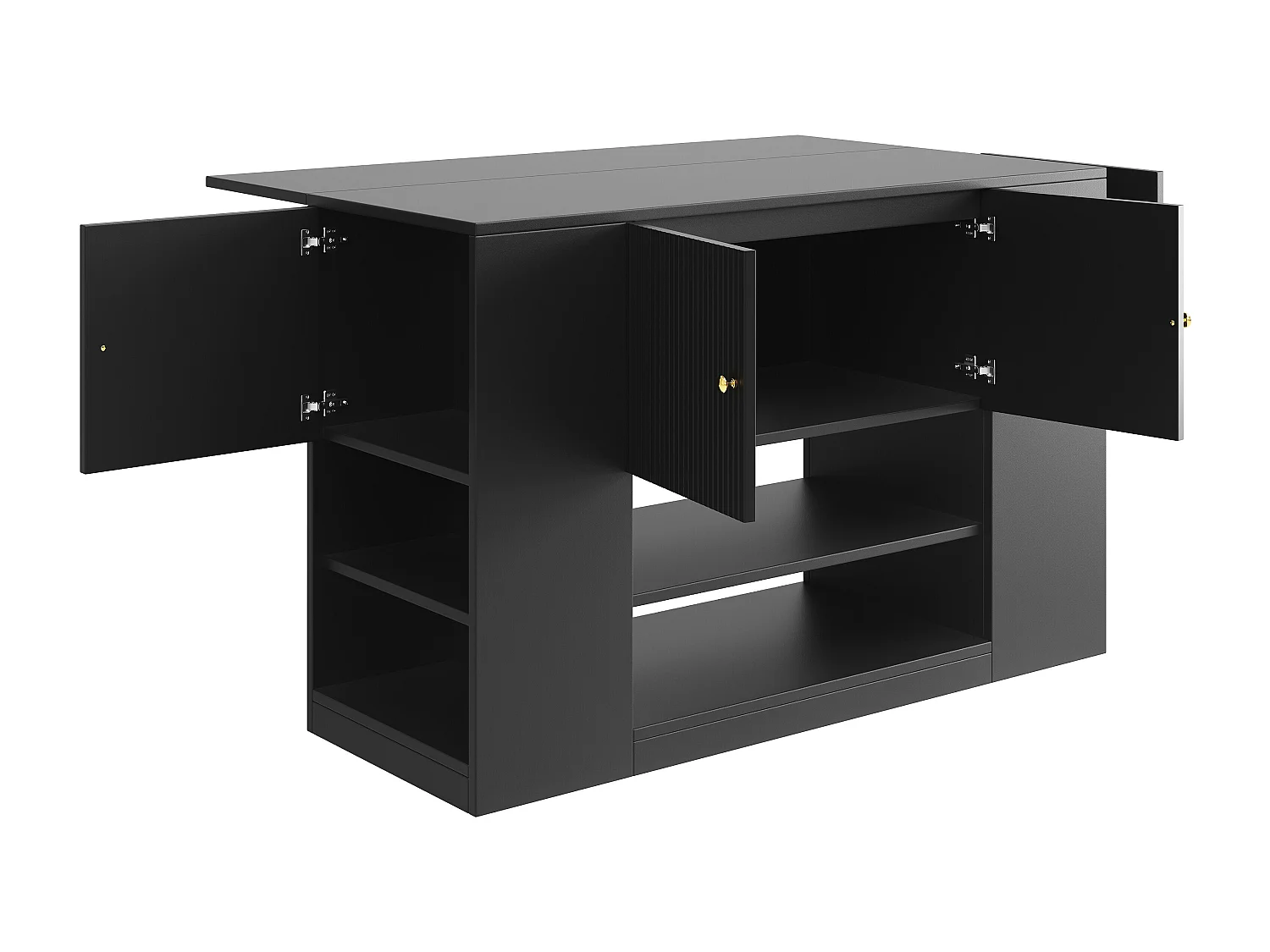 URBAN MEUBLE Îlot de cuisine noir motif ondulé extensible avec plateau pliant