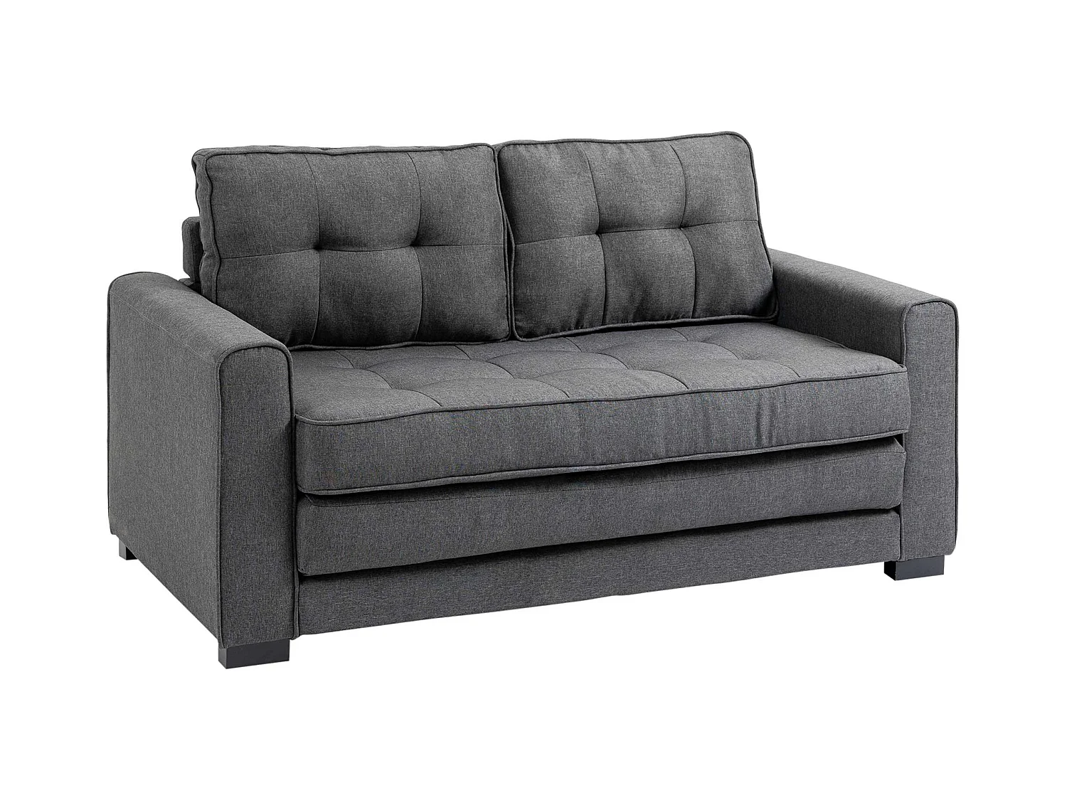 Canapé-lit 2 places, tissu lin, structure bois de caoutchouc, gris (147.5x75x85 cm)