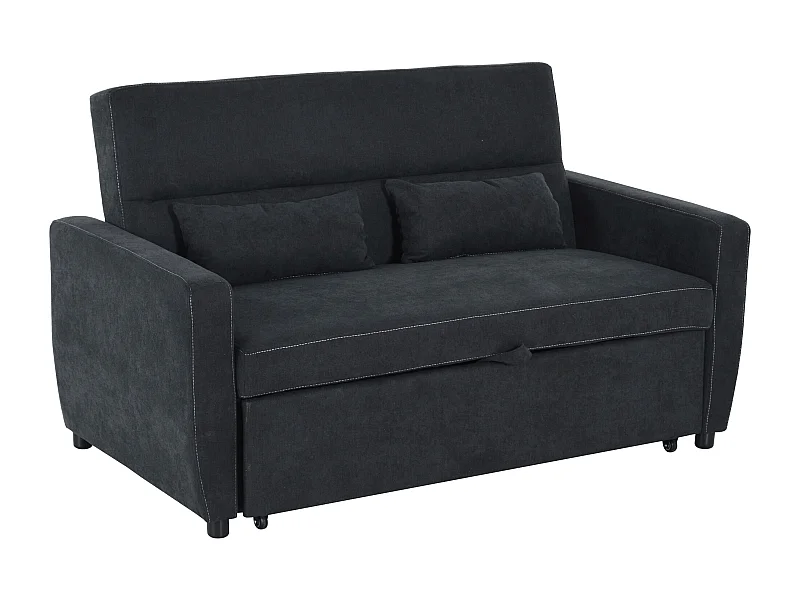 Canapé-lit pliant 2 places avec fonction de relaxation, Tissu velours, Noir (155x90x88.5 cm)