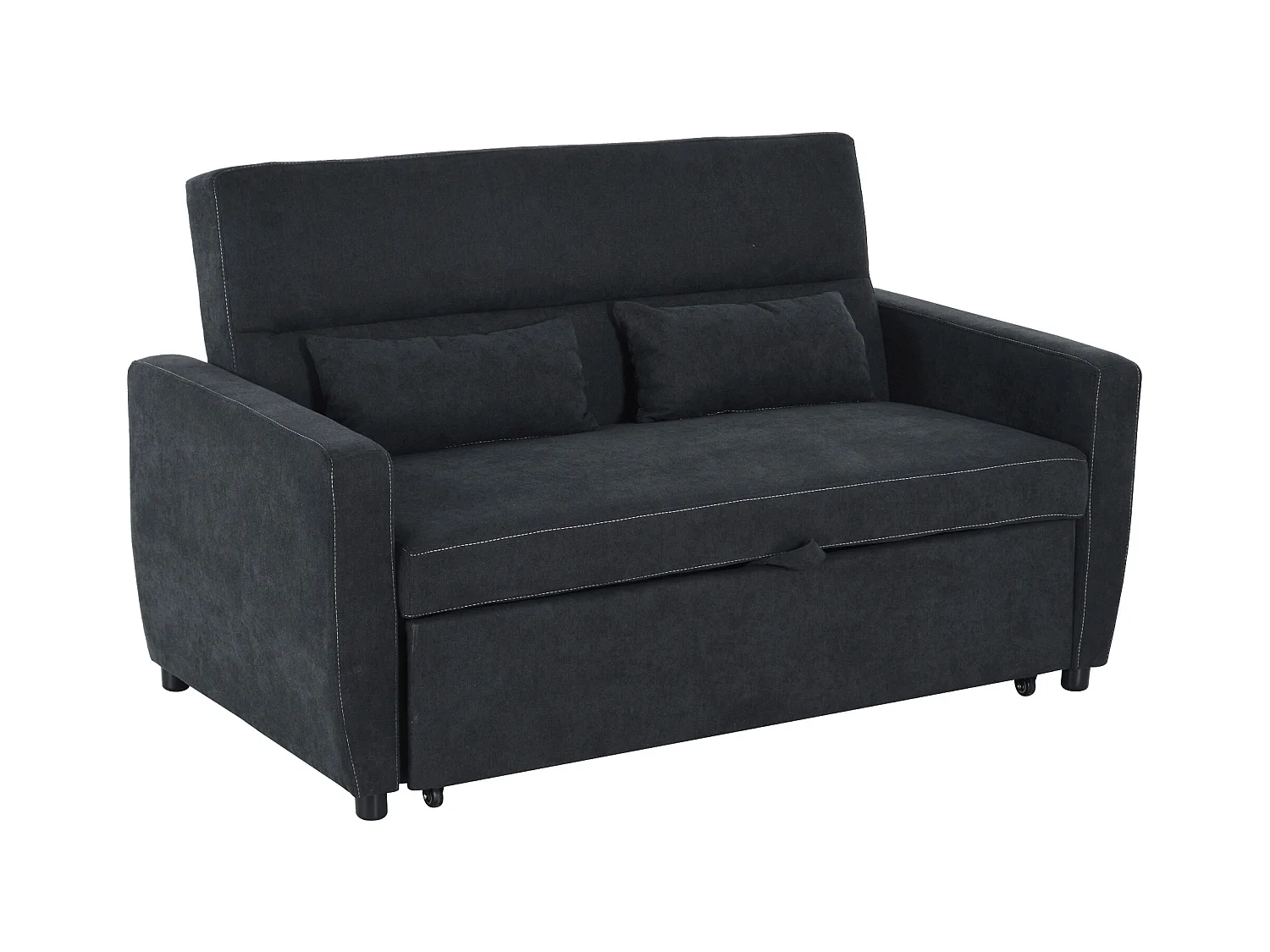 Canapé-lit pliant 2 places avec fonction de relaxation, Tissu velours, Noir (155x90x88.5 cm)