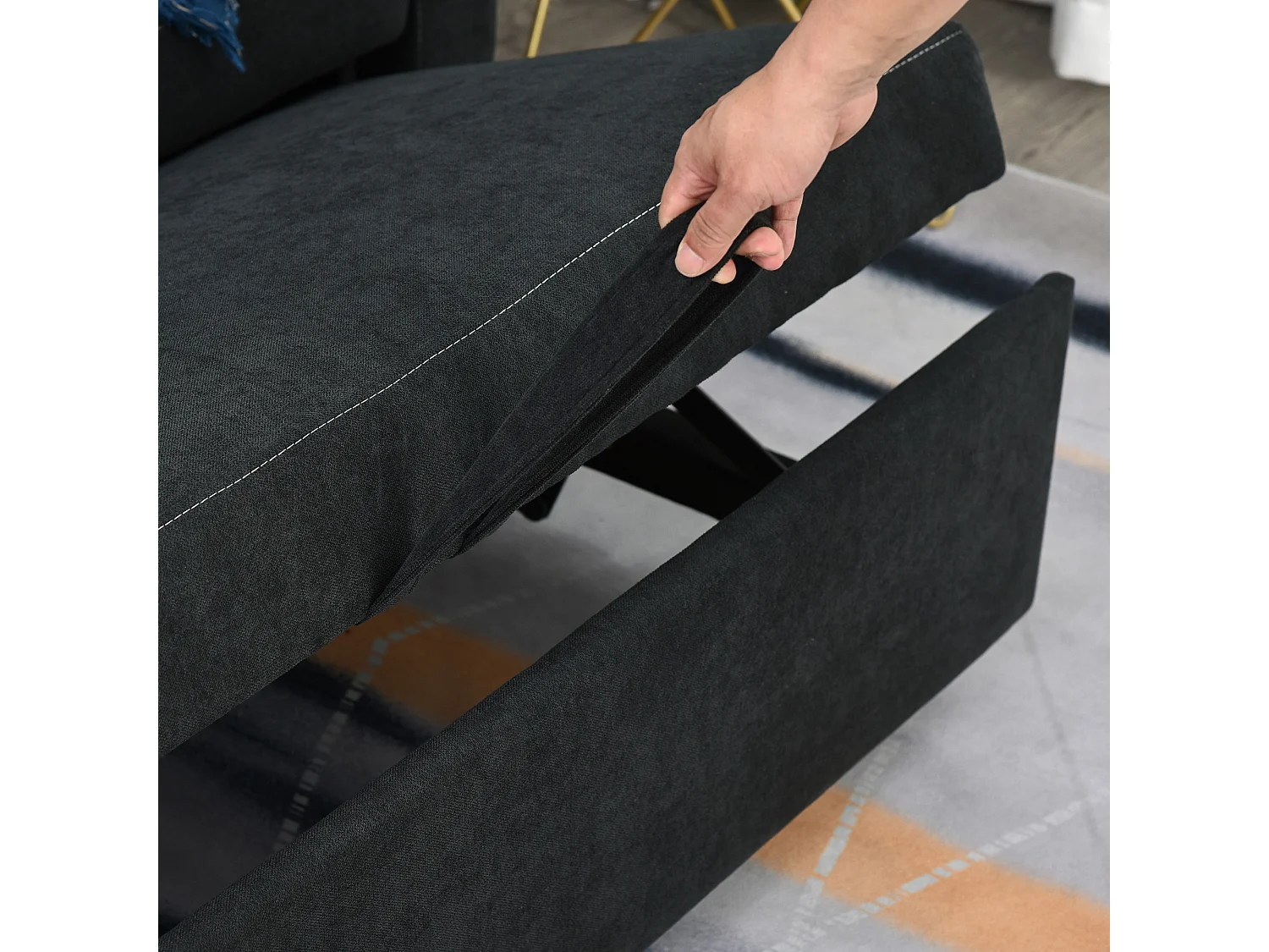 Canapé-lit pliant 2 places avec fonction de relaxation, Tissu velours, Noir (155x90x88.5 cm)