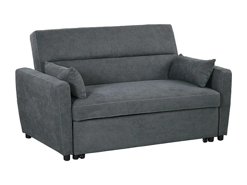 2-zits slaapbank met bedfunctie, verstelbare rugleuning, decoratieve fluwelen kussens, grijs (155x90x88,5 cm)