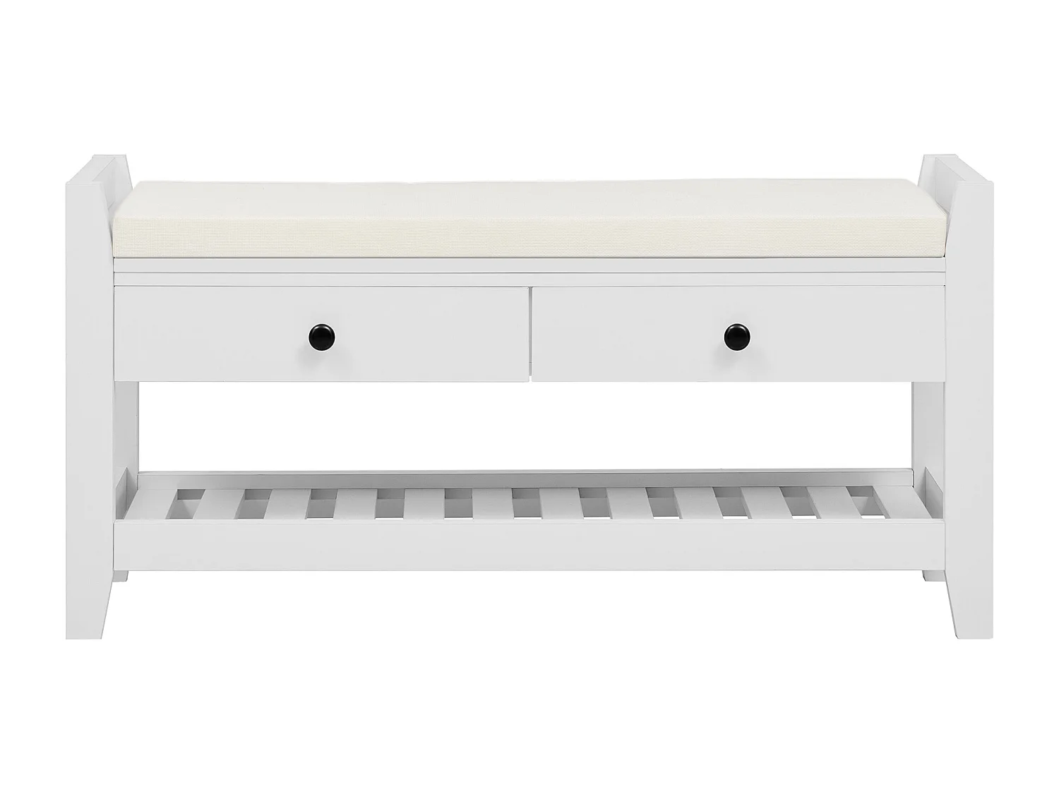 Banco zapatero moderno con asiento y espacio de almacenaje, superficie acolchada suave, zapatero para entrada, MDF, blanco (101 x 35 x 50 cm)