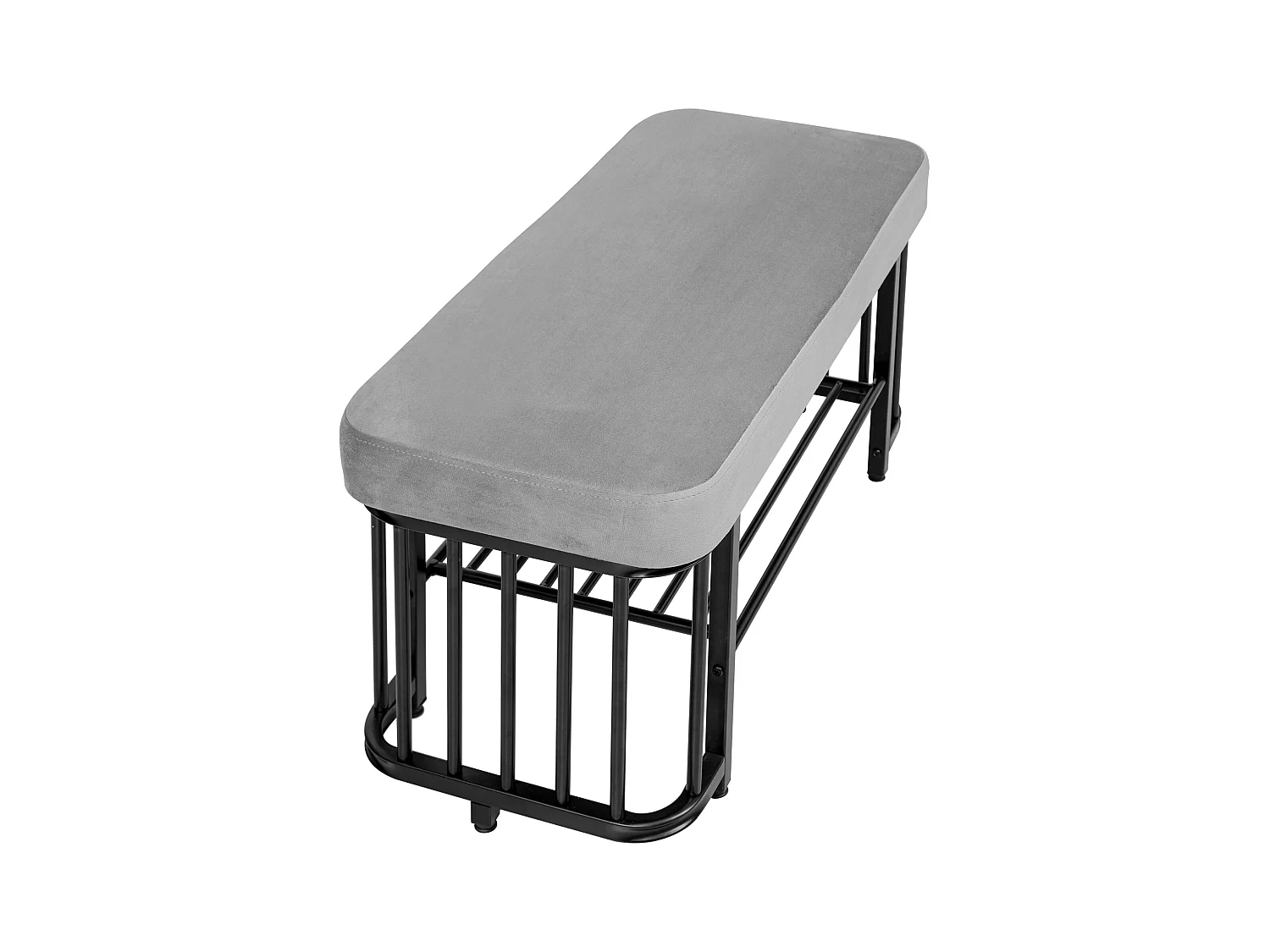 Banc à chaussures moderne avec assise en velours et structure métallique stable, pieds réglables, gain de place, gris et noir (80x35x39.5 cm)