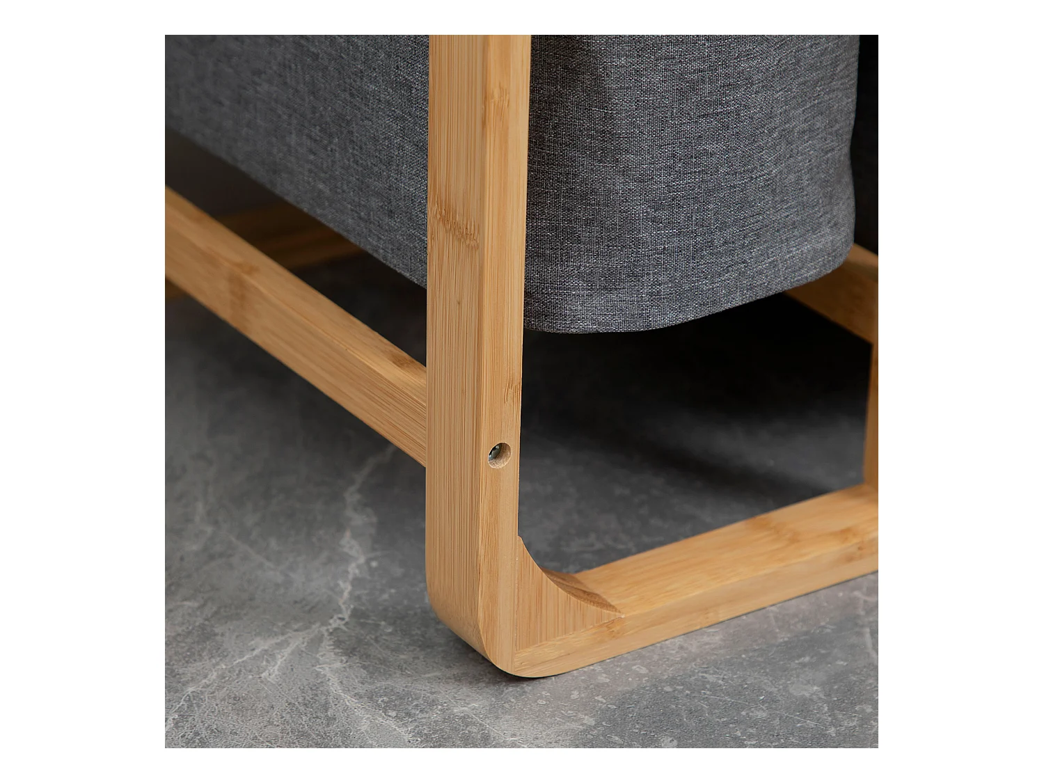 Wasmand met platform, 3 uitneembare zakken, bamboe en polyester, grijs+naturel (50x32x69,7 cm)