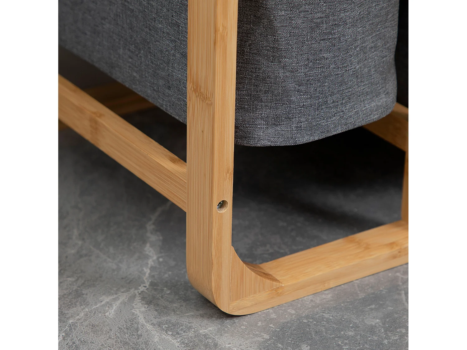 Panier à linge avec plateforme, 3 sacs amovibles, bambou et polyester, gris+naturel (50x32x69.7 cm)