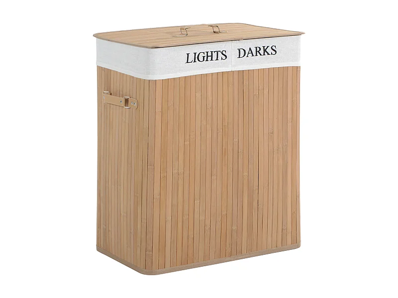 Panier à linge 100L avec couvercle, sac en toile de bambou, naturel, (52x32x63 cm)