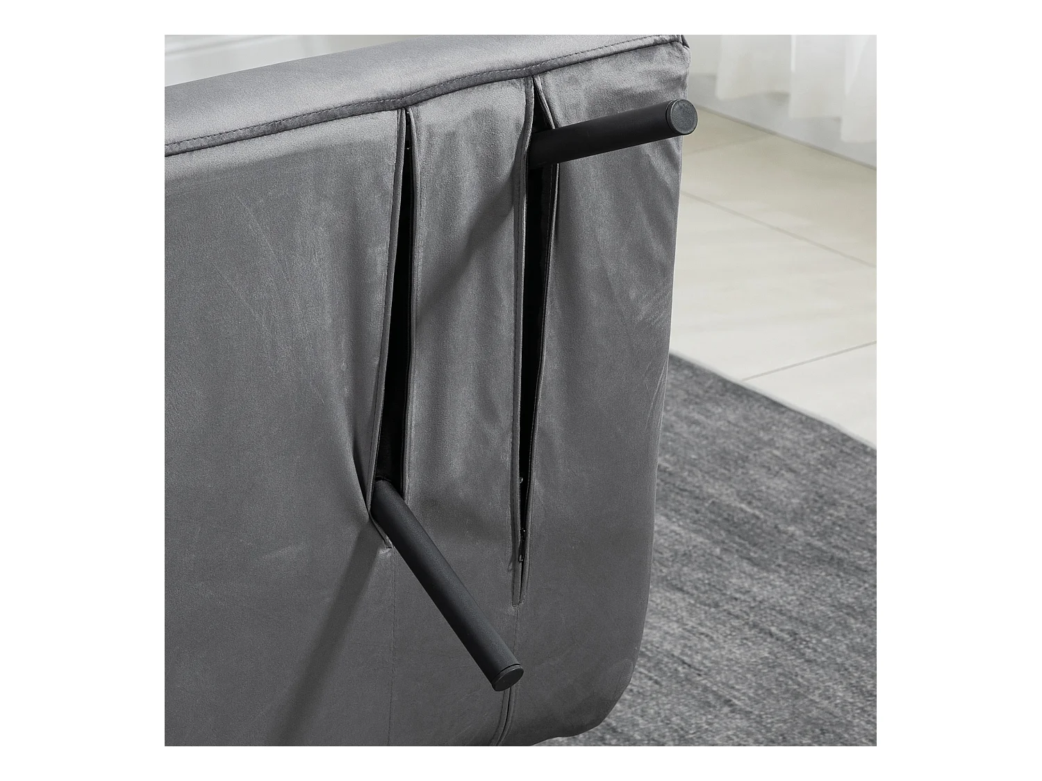 Slaapbank met opbergruimte, fluweel, kussens, staal, donkergrijs (102x73x81cm)