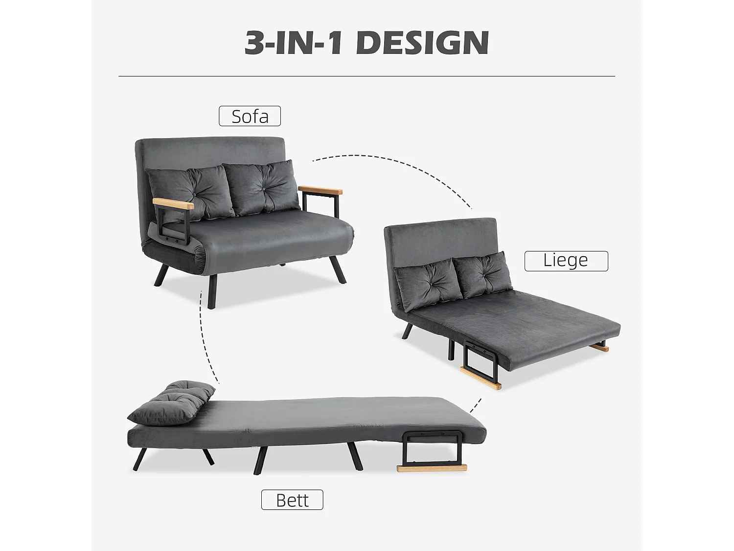 Slaapbank met opbergruimte, fluweel, kussens, staal, donkergrijs (102x73x81cm)