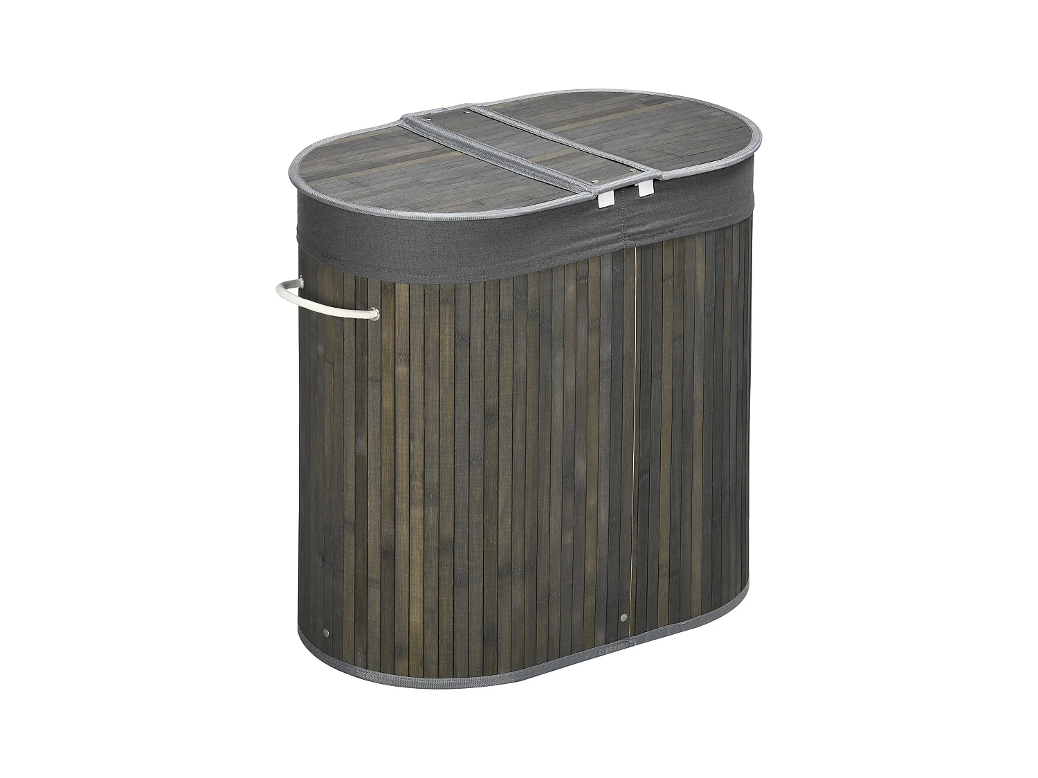 Panier à linge en bambou, avec couvercle, 100L, 2 sacs amovibles, gris (62.5x37x60.5 cm)