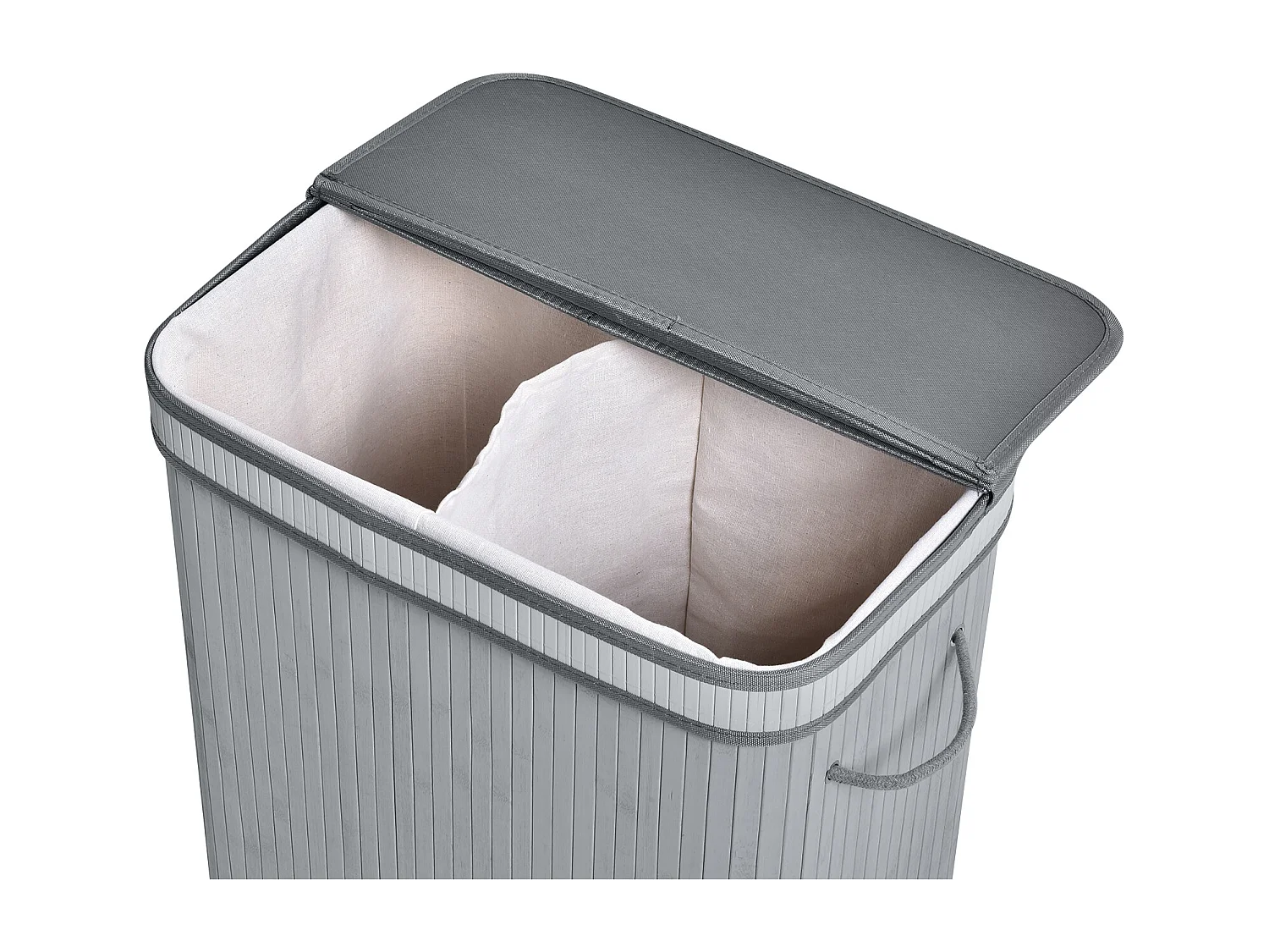 Wasmand 100L met deksel en uitneembare binnenzak, bamboe, grijs (52x32x63 cm)