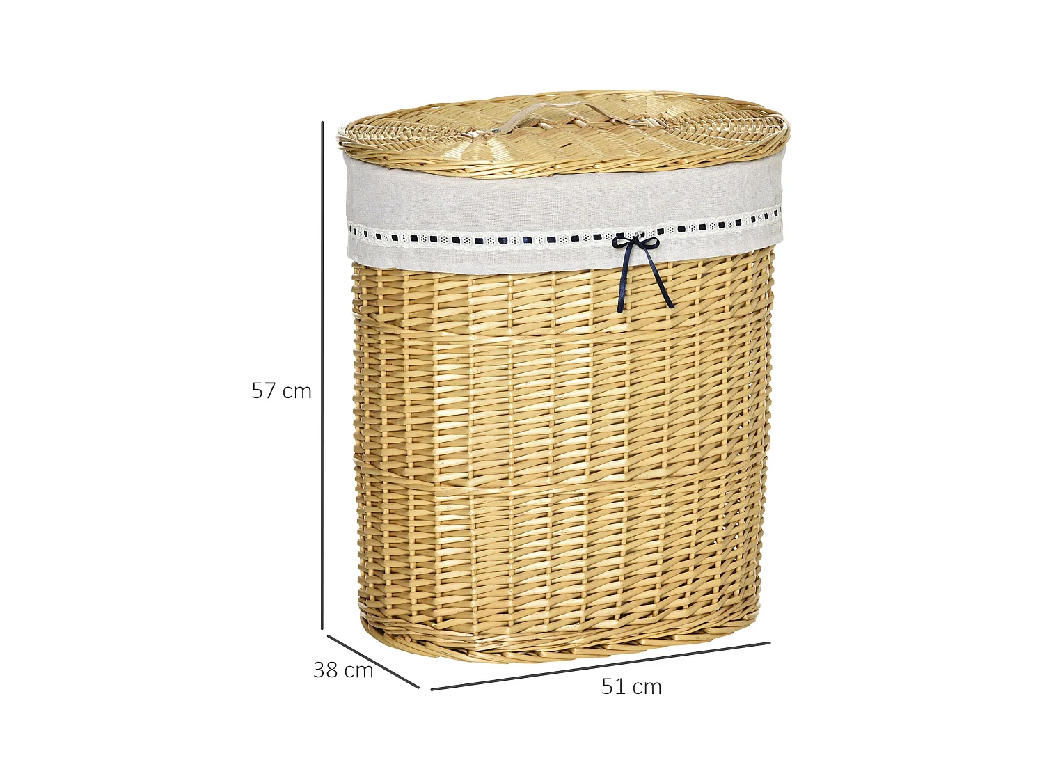 Wäschekorb mit Deckel, natürliches Korbgeflecht, 100 l Fassungsvermögen, Aufbewahrung für Schlafzimmer und Badezimmer (51 x 38 x 57 cm)