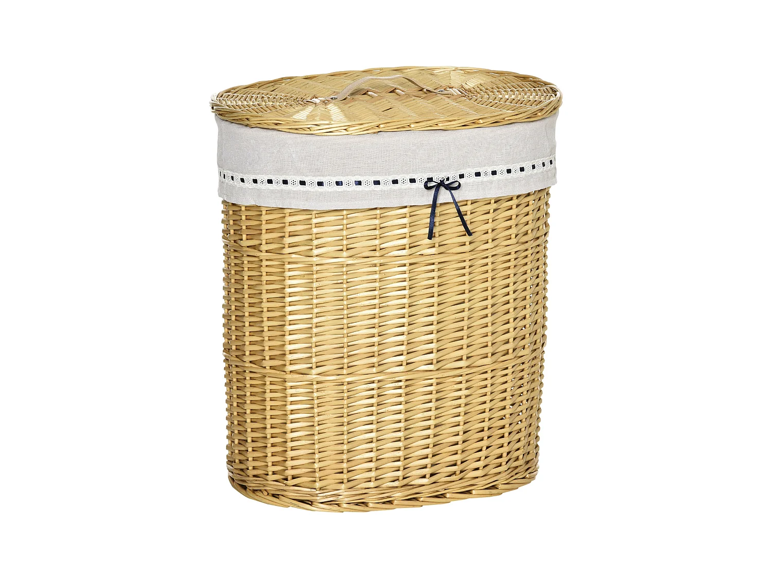 Panier à linge avec couvercle, osier naturel, capacité 100L, rangement pour chambre et salle de bain (51x38x57cm)
