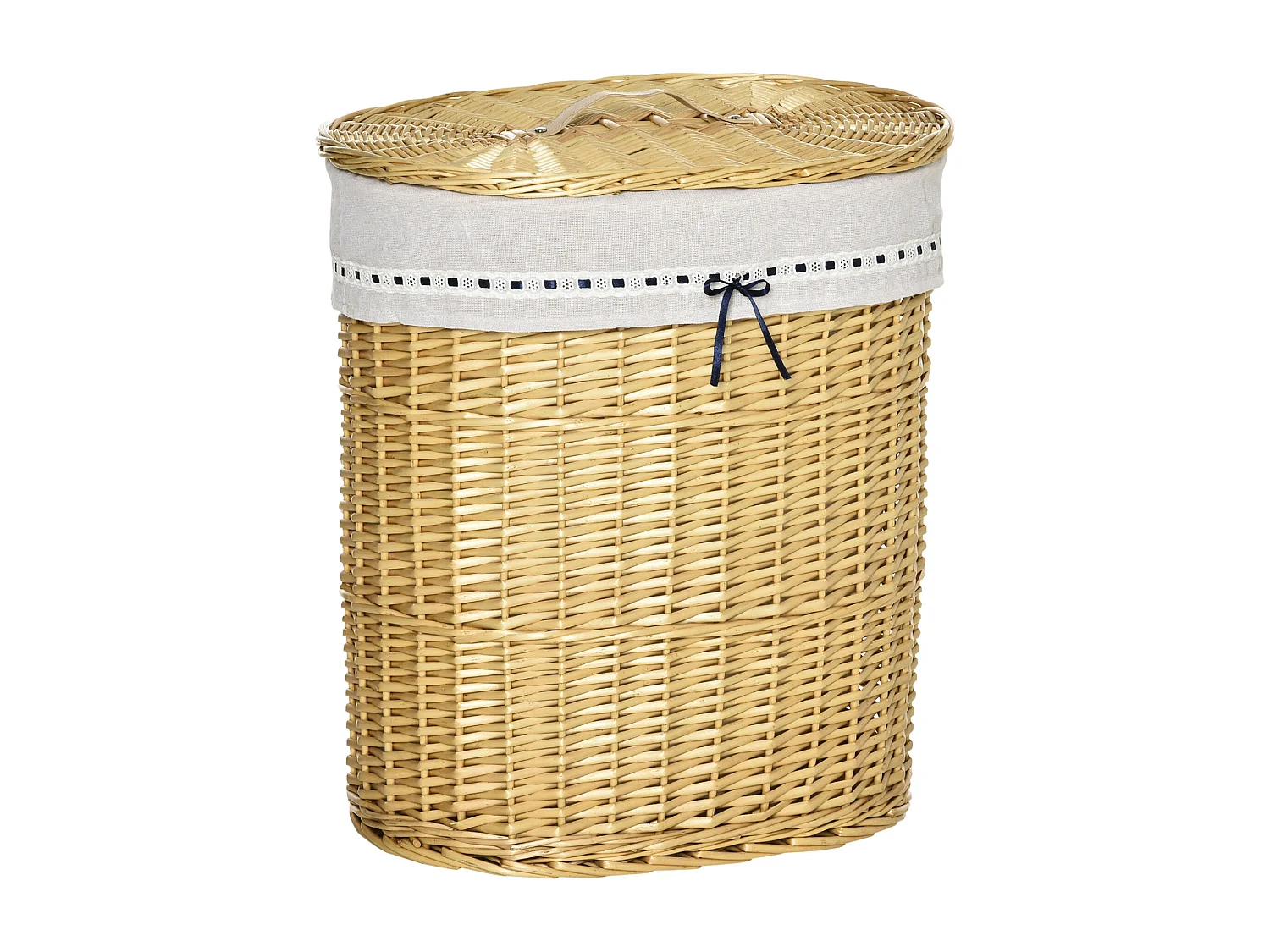 Panier à linge avec couvercle, osier naturel, capacité 100L, rangement pour chambre et salle de bain (51x38x57cm)
