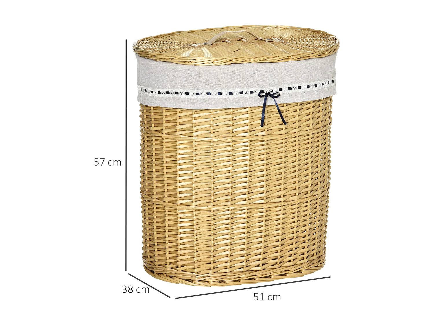 Panier à linge avec couvercle, osier naturel, capacité 100L, rangement pour chambre et salle de bain (51x38x57cm)
