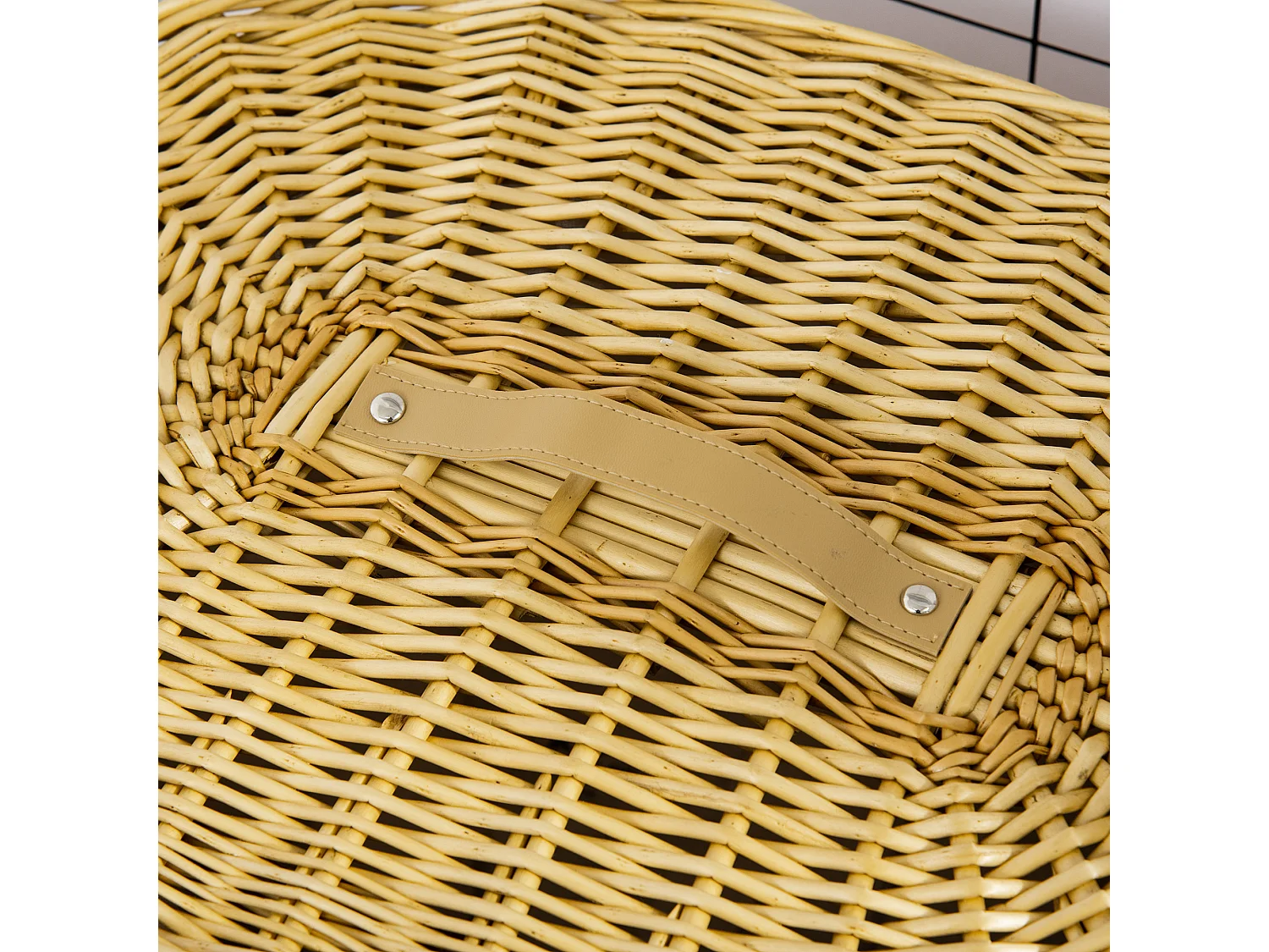 Panier à linge avec couvercle, osier naturel, capacité 100L, rangement pour chambre et salle de bain (51x38x57cm)