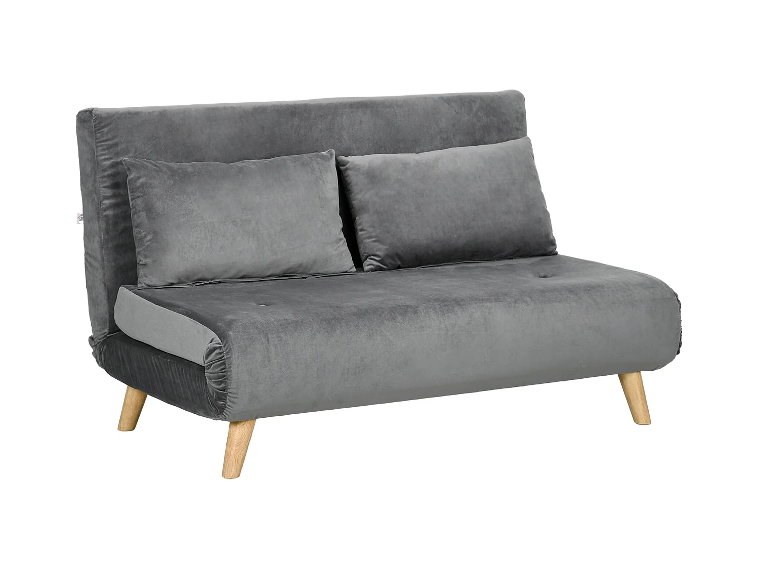 Canapé-lit 2 places, dossier inclinable, velours gris, structure acier, pieds caoutchouc (130x78x79cm)