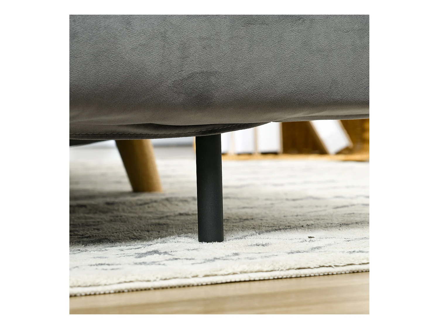 Canapé-lit 2 places, dossier inclinable, velours gris, structure acier, pieds caoutchouc (130x78x79cm)