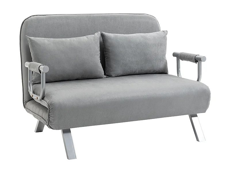 2-zits slaapbank met bedfunctie, verstelbare rugleuning, polyester, lichtgrijs (111x80x78cm)