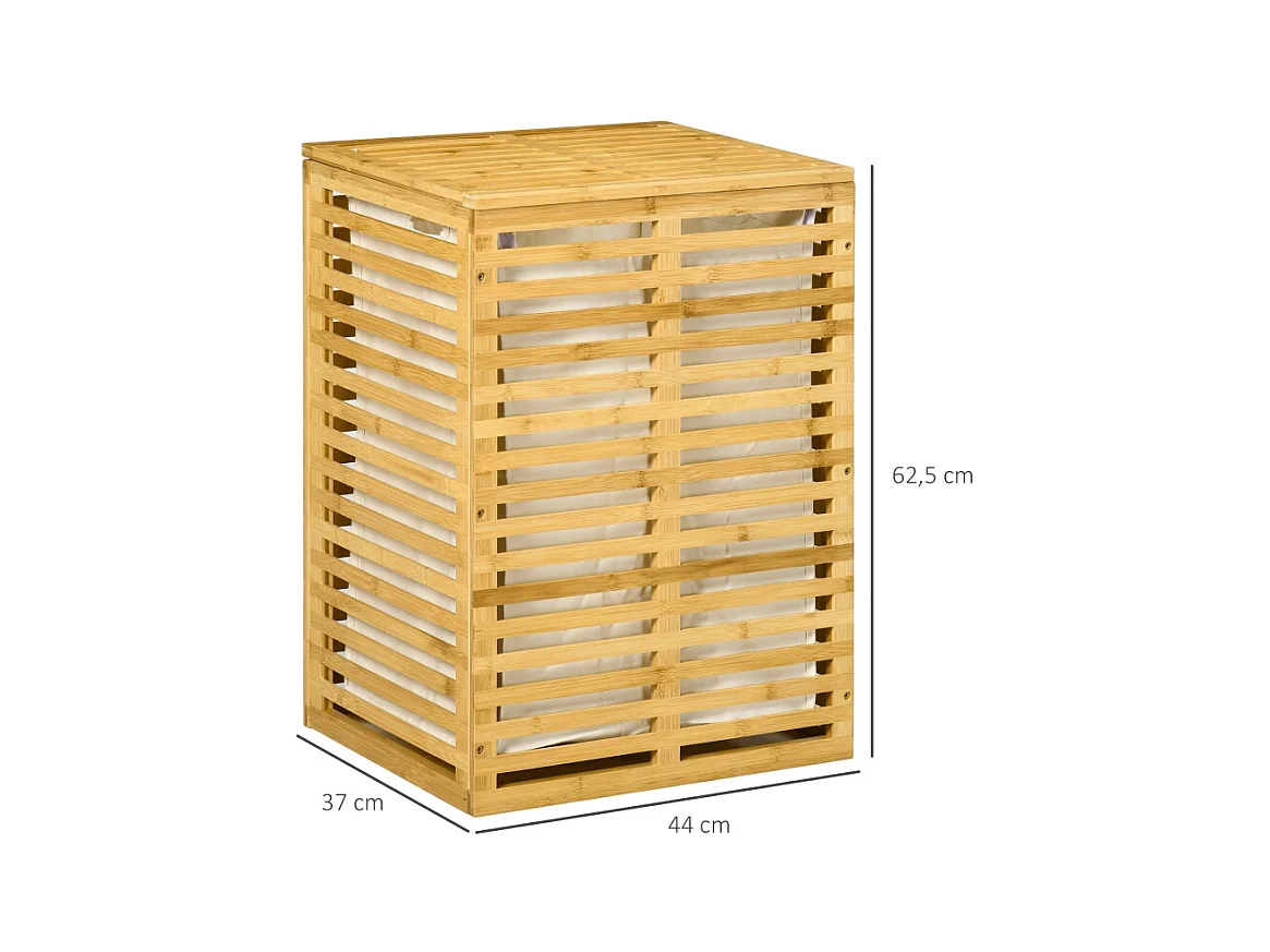 Panier à linge avec 63 L, panier en bambou avec couvercle, sac amovible, tissu, naturel (44x37x62.5 cm)