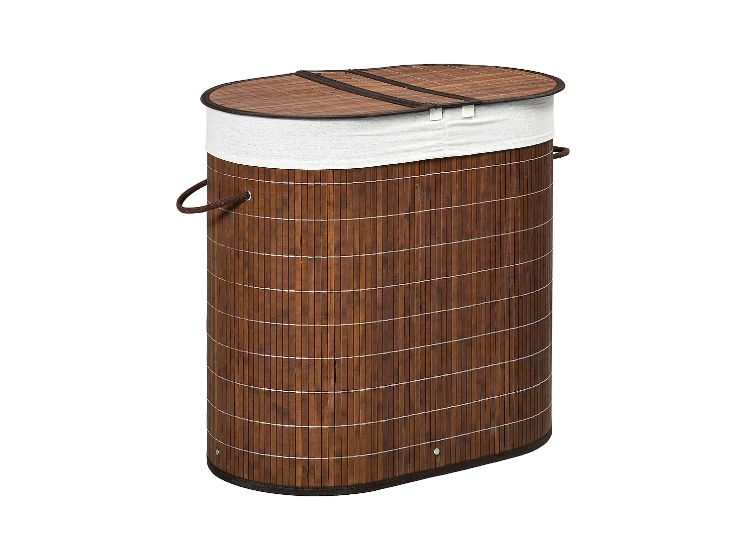 Panier à linge 100L avec couvercle et poignées, tri de linge avec 2 sacs, bambou, brun (62.5x37x60.5 cm)