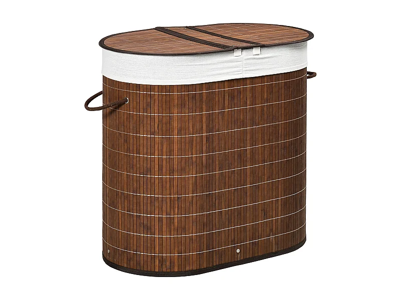 Wasmand 100L met deksel en handgrepen, wasmand met 2 zakken, bamboe, bruin (62,5x37x60,5 cm)