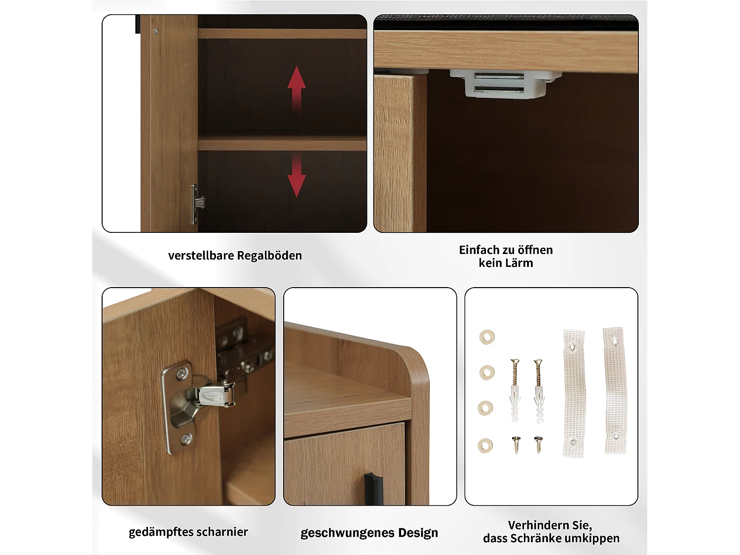 Banco de almacenaje moderno, con 3 puertas, tiradores metálicos asimétricos, estructura de madera natural (100x34x68,5 cm)