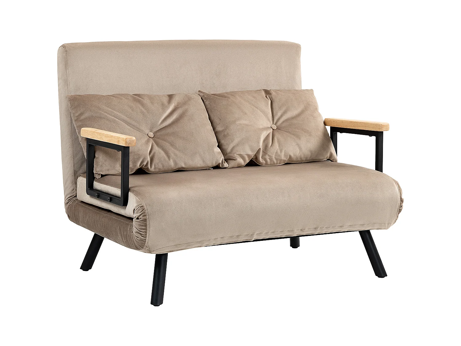 Canapé convertible 2 places, dossier réglable 5 positions, tissu velours, marron (102x73x81 cm)