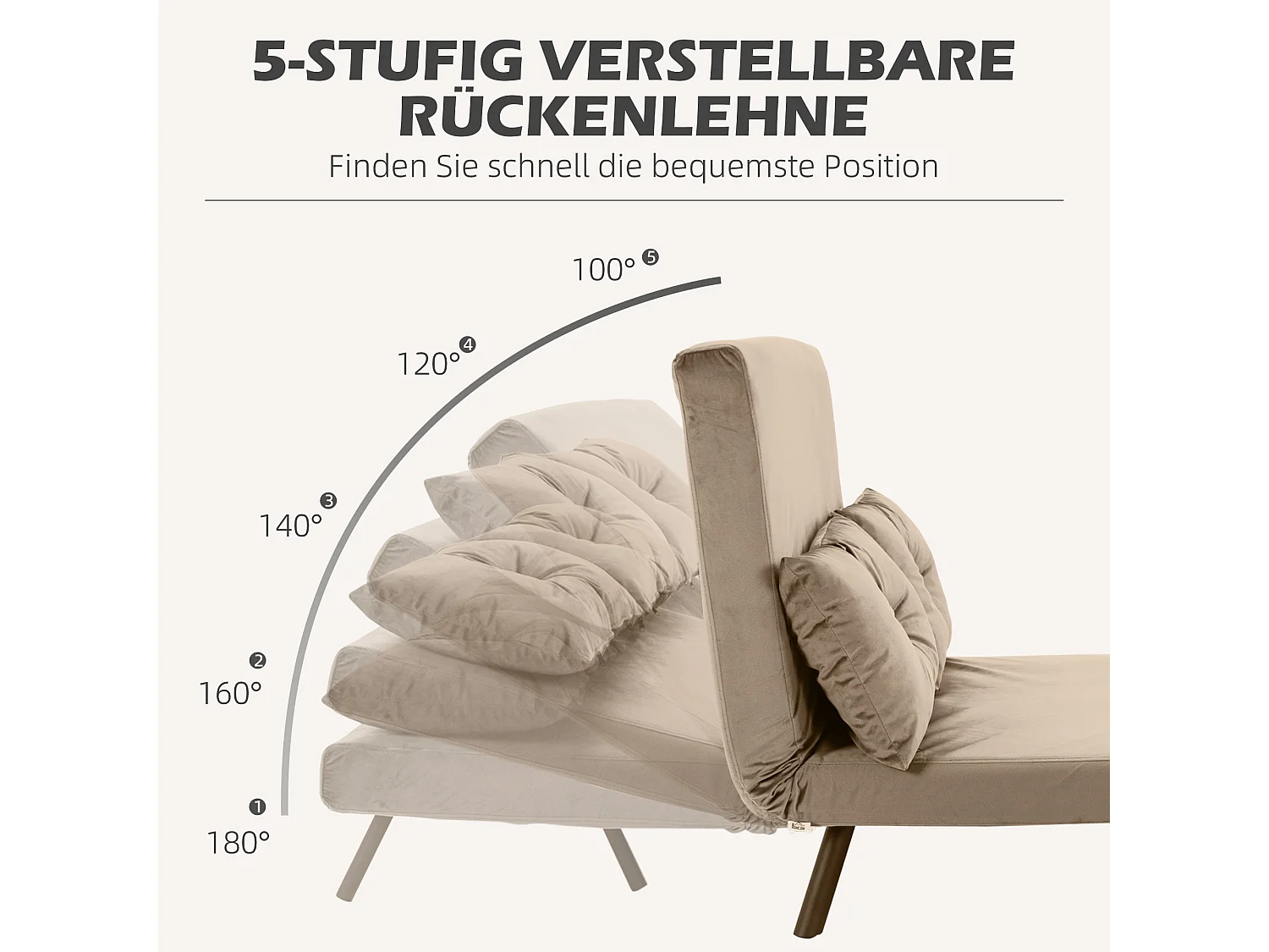 Canapé convertible 2 places, dossier réglable 5 positions, tissu velours, marron (102x73x81 cm)