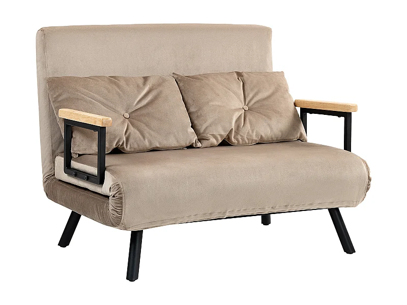 Canapé convertible 2 places, dossier réglable 5 positions, tissu velours, marron (102x73x81 cm)