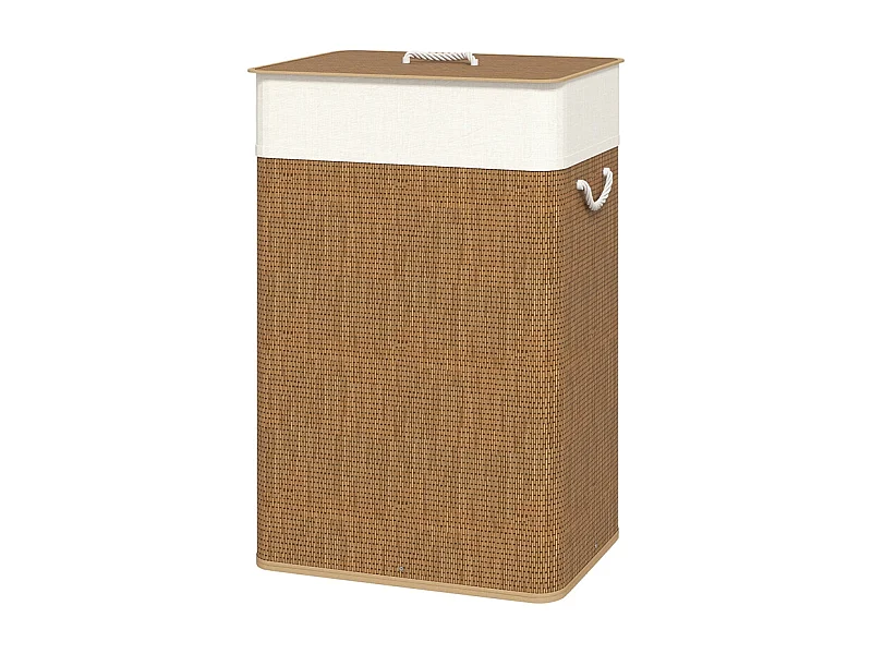 Panier à linge avec couvercle, bambou, avec sac amovible, 72L, beige (40x30x60 cm)