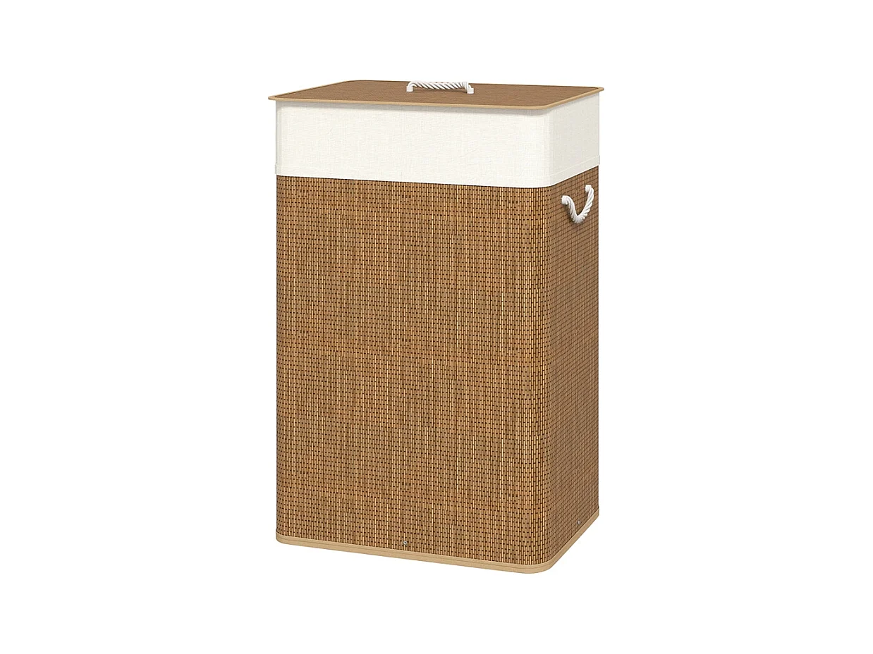 Panier à linge avec couvercle, bambou, avec sac amovible, 72L, beige (40x30x60 cm)