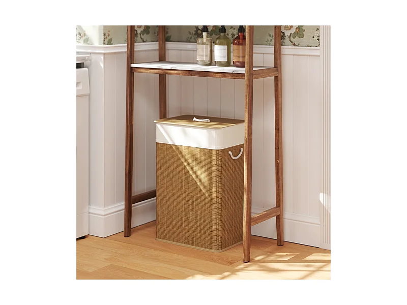 Panier à linge avec couvercle, bambou, avec sac amovible, 72L, beige (40x30x60 cm)