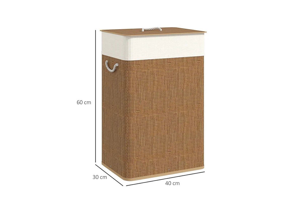 Panier à linge avec couvercle, bambou, avec sac amovible, 72L, beige (40x30x60 cm)
