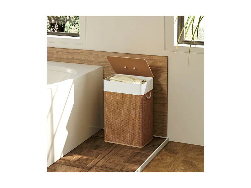 Panier à linge avec couvercle, bambou, avec sac amovible, 72L, beige (40x30x60 cm)