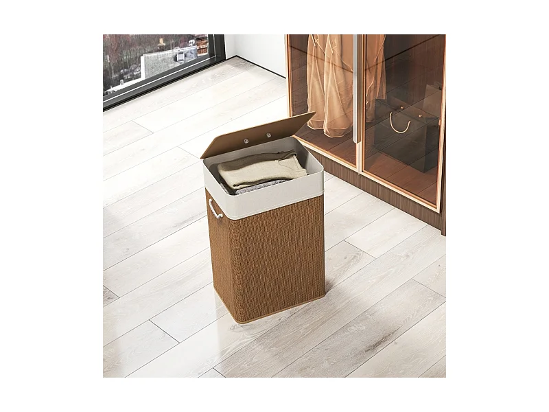 Panier à linge avec couvercle, bambou, avec sac amovible, 72L, beige (40x30x60 cm)