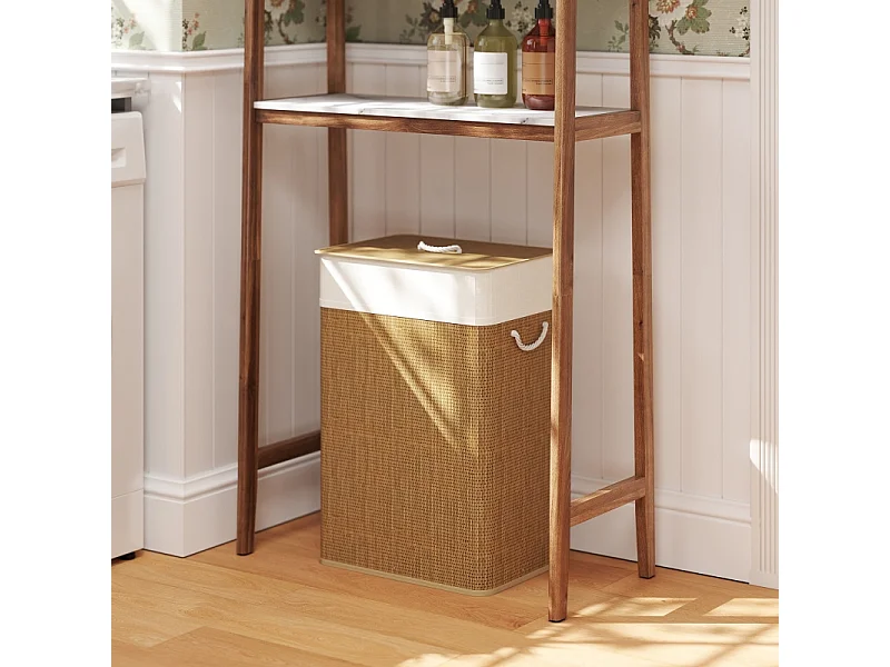 Panier à linge avec couvercle, bambou, avec sac amovible, 72L, beige (40x30x60 cm)