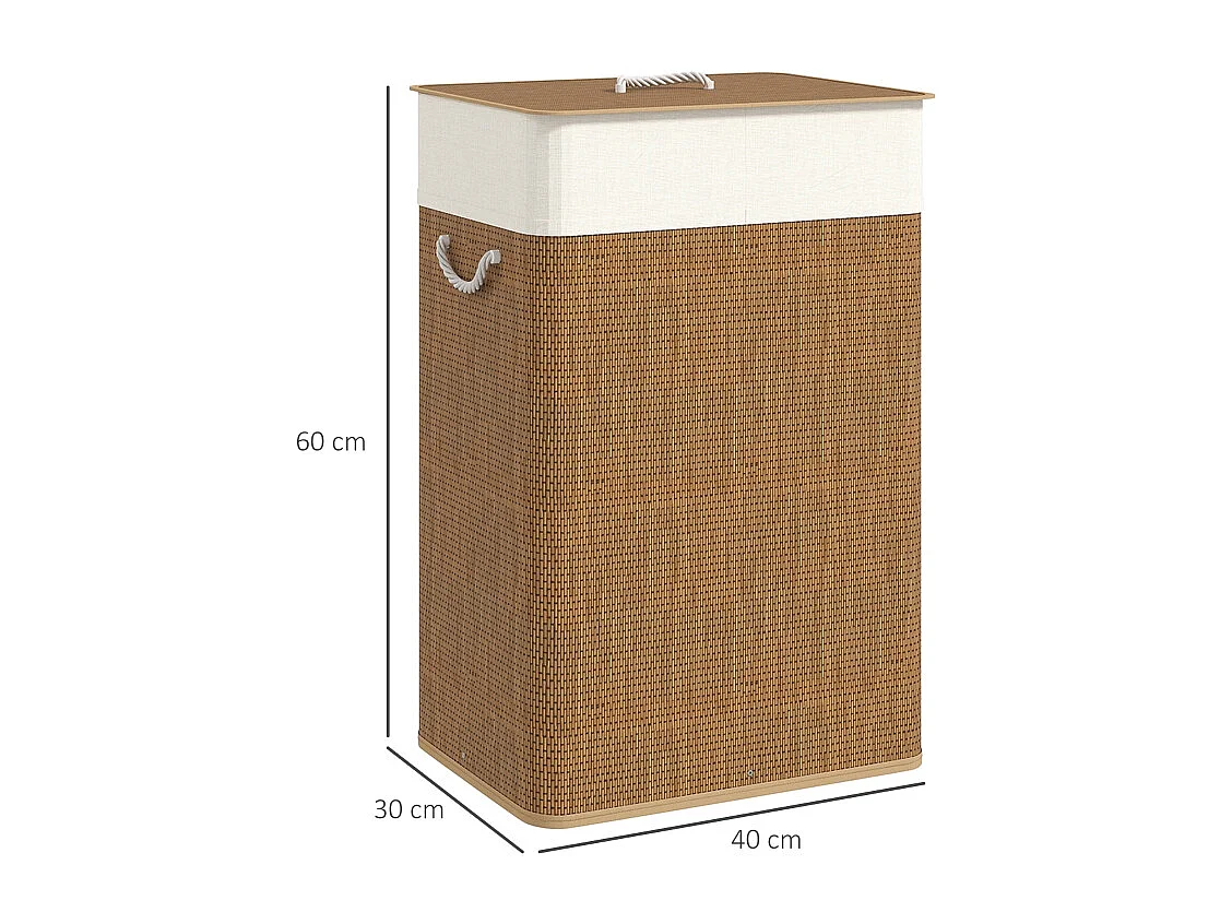 Panier à linge avec couvercle, bambou, avec sac amovible, 72L, beige (40x30x60 cm)