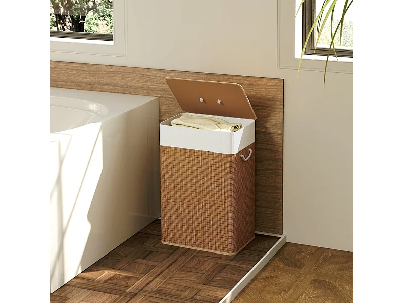 Panier à linge avec couvercle, bambou, avec sac amovible, 72L, beige (40x30x60 cm)