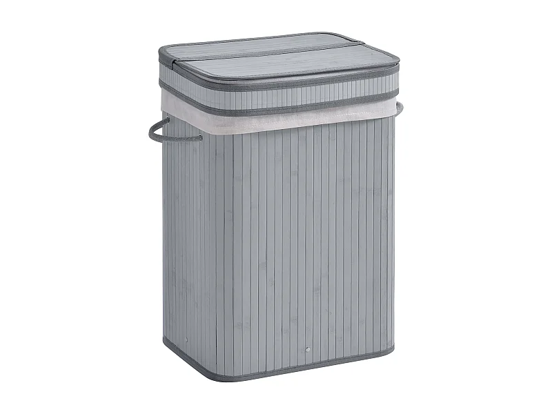 Wäschekorb aus Bambus mit Deckel, 70 L, herausnehmbarer Beutel, Grau (40x30x60 cm)