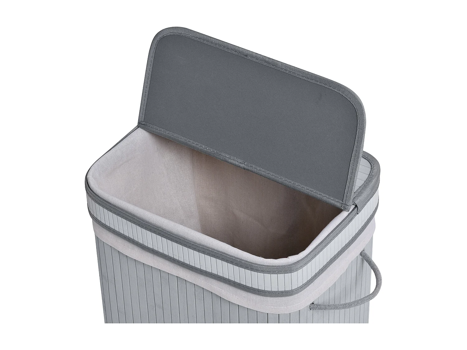Panier à linge en bambou avec couvercle, 70 L, sac amovible, gris (40x30x60 cm)