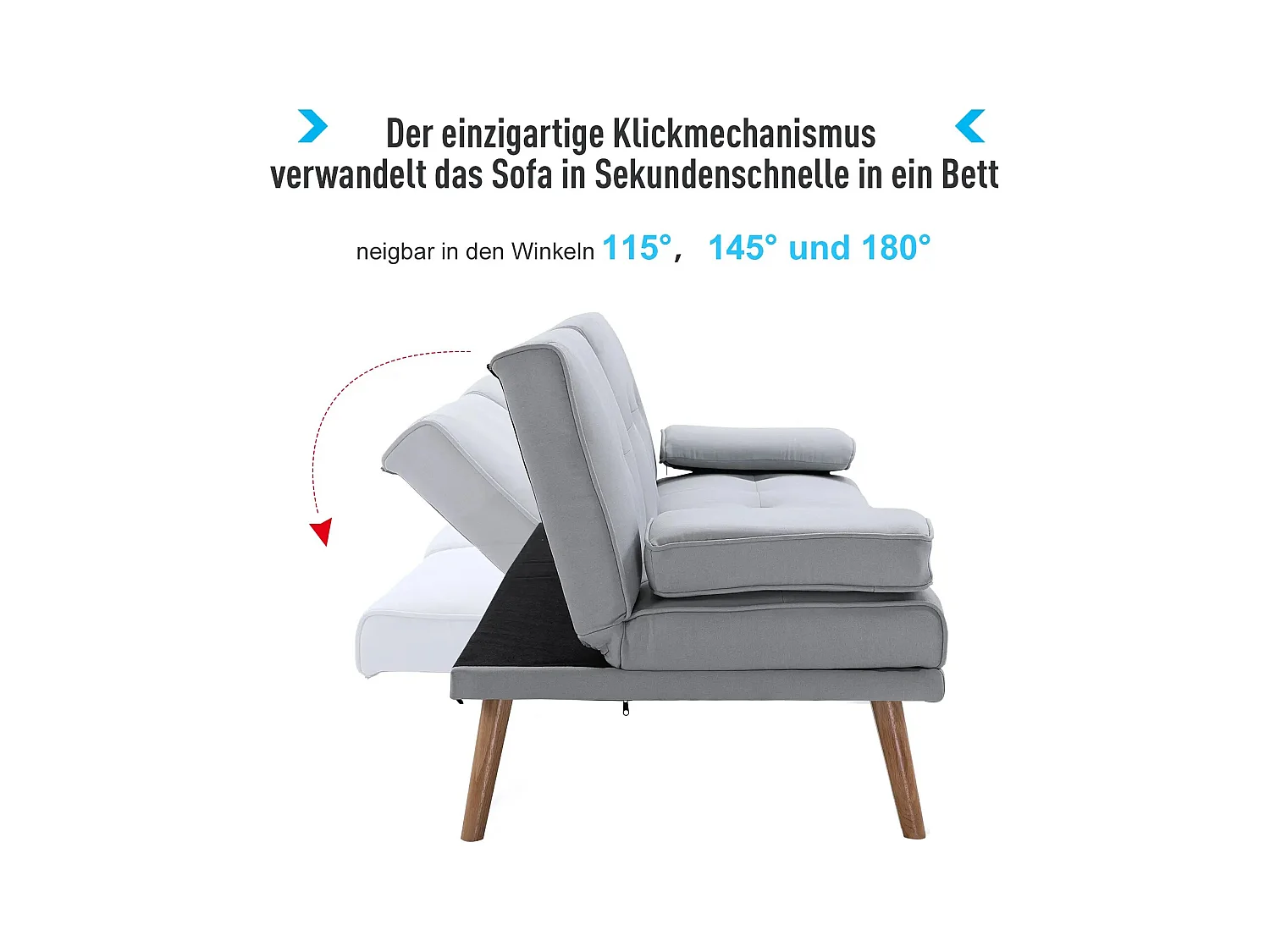 Canapé convertible en lit, 3 places, tissu en lin, gris clair (181x77x72 cm)