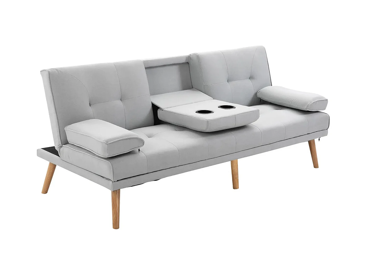 Sofá cama, 3 plazas, tejido de lino, gris claro (181x77x72 cm)