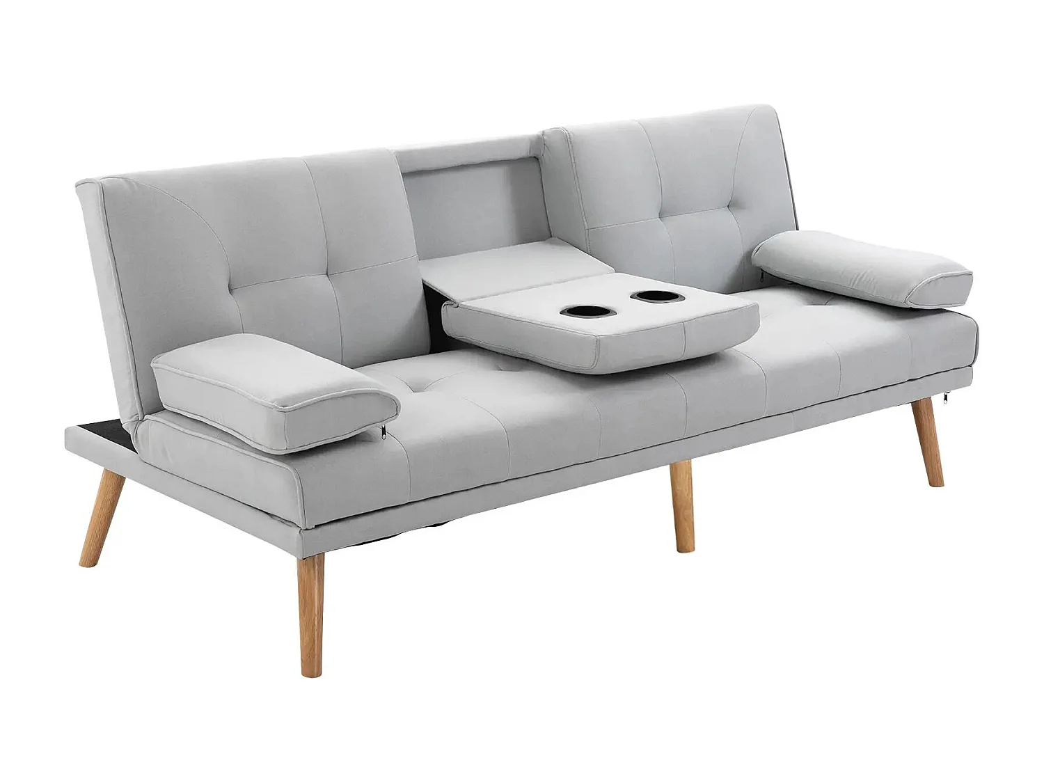 Canapé convertible en lit, 3 places, tissu en lin, gris clair (181x77x72 cm)