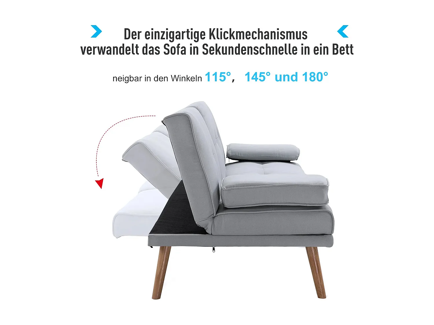 Canapé convertible en lit, 3 places, tissu en lin, gris clair (181x77x72 cm)